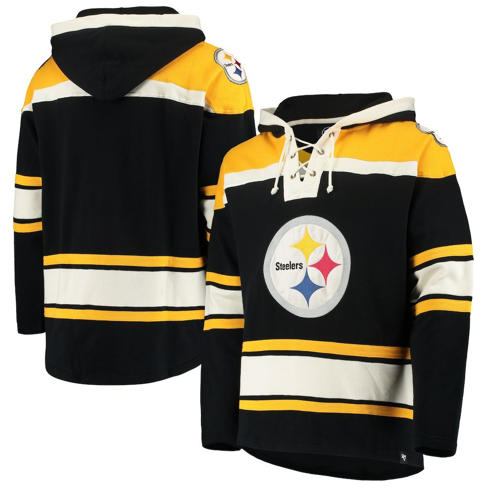 Pittsburgh Steelers '47 Lacer V-Neck Pullover Hoodie Black/Gold - 47 brand
