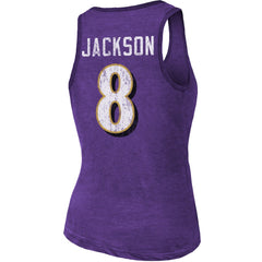 Lamar Jackson Baltimore Ravens Majestic Threads Women's Name & Number Tri-Blend Tank Top Heathered Purple - NFL