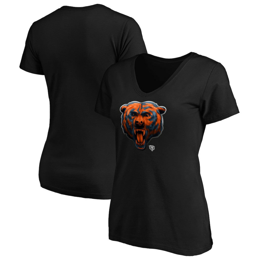Chicago Bears Women's Midnight Mascot Logo V-Neck T-Shirt Black - NFL