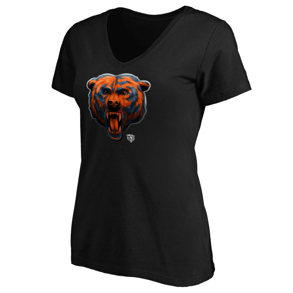 Chicago Bears Women's Midnight Mascot Logo V-Neck T-Shirt Black - NFL