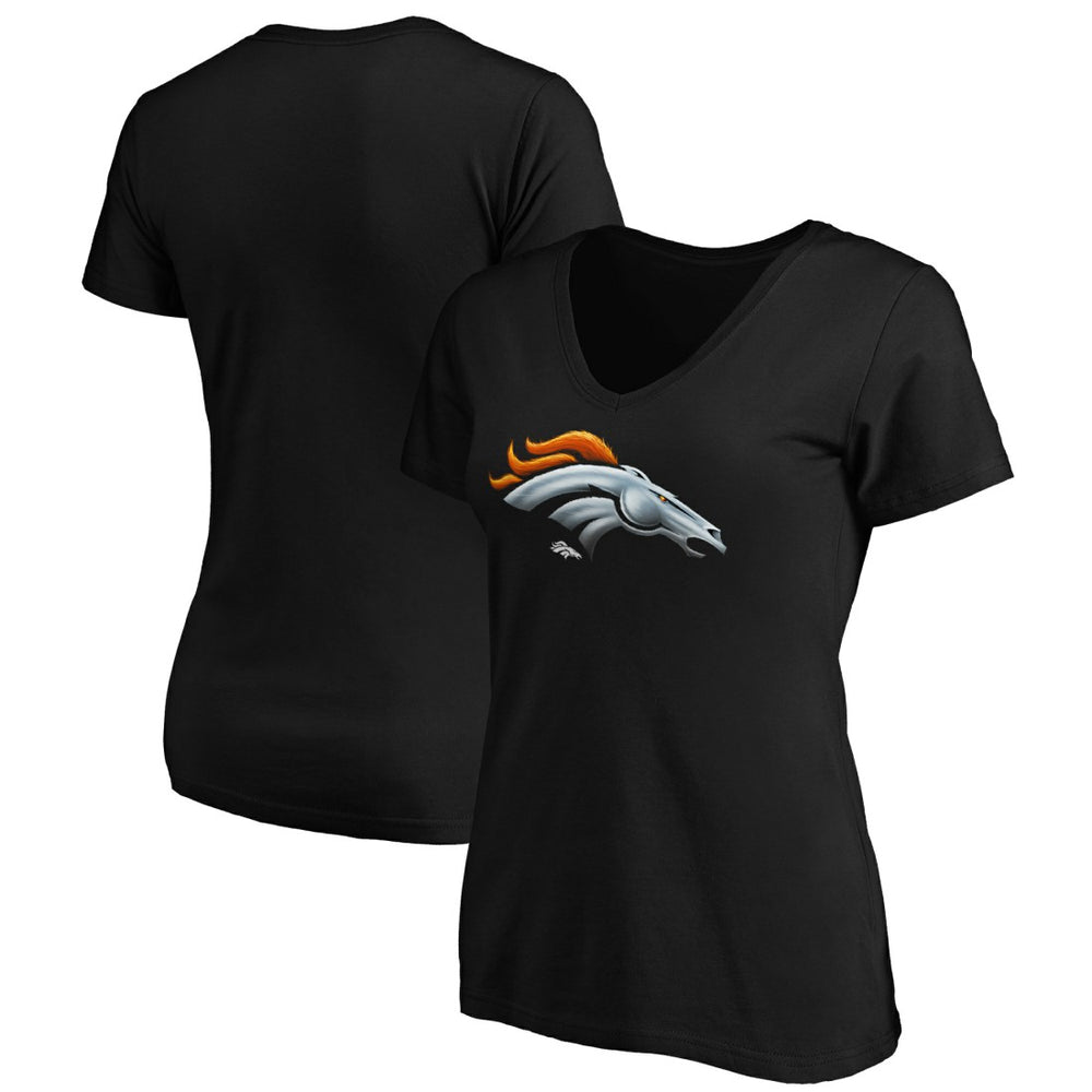 Denver Broncos Women's Midnight Mascot Logo V-Neck T-Shirt Black - NFL