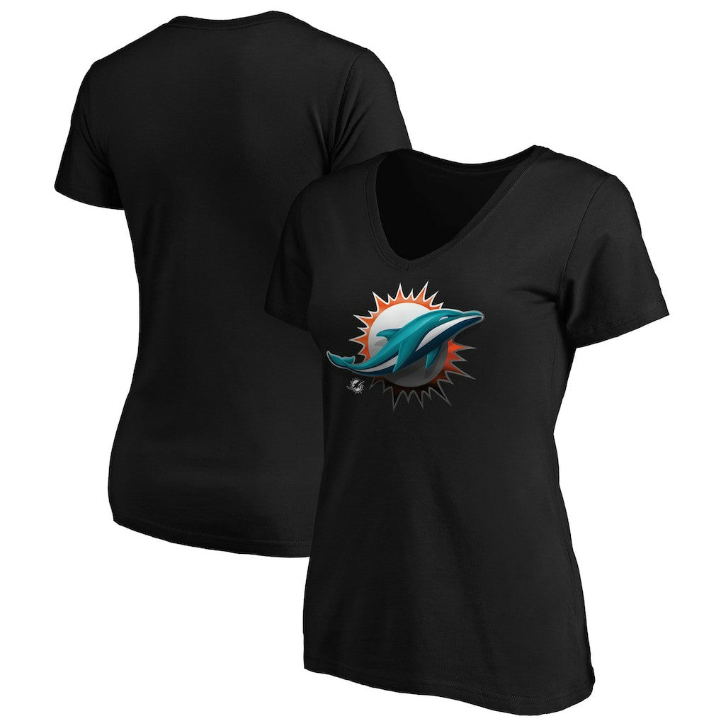 Miami Dolphins Women's Midnight Mascot Logo V-Neck T-Shirt Black - NFL