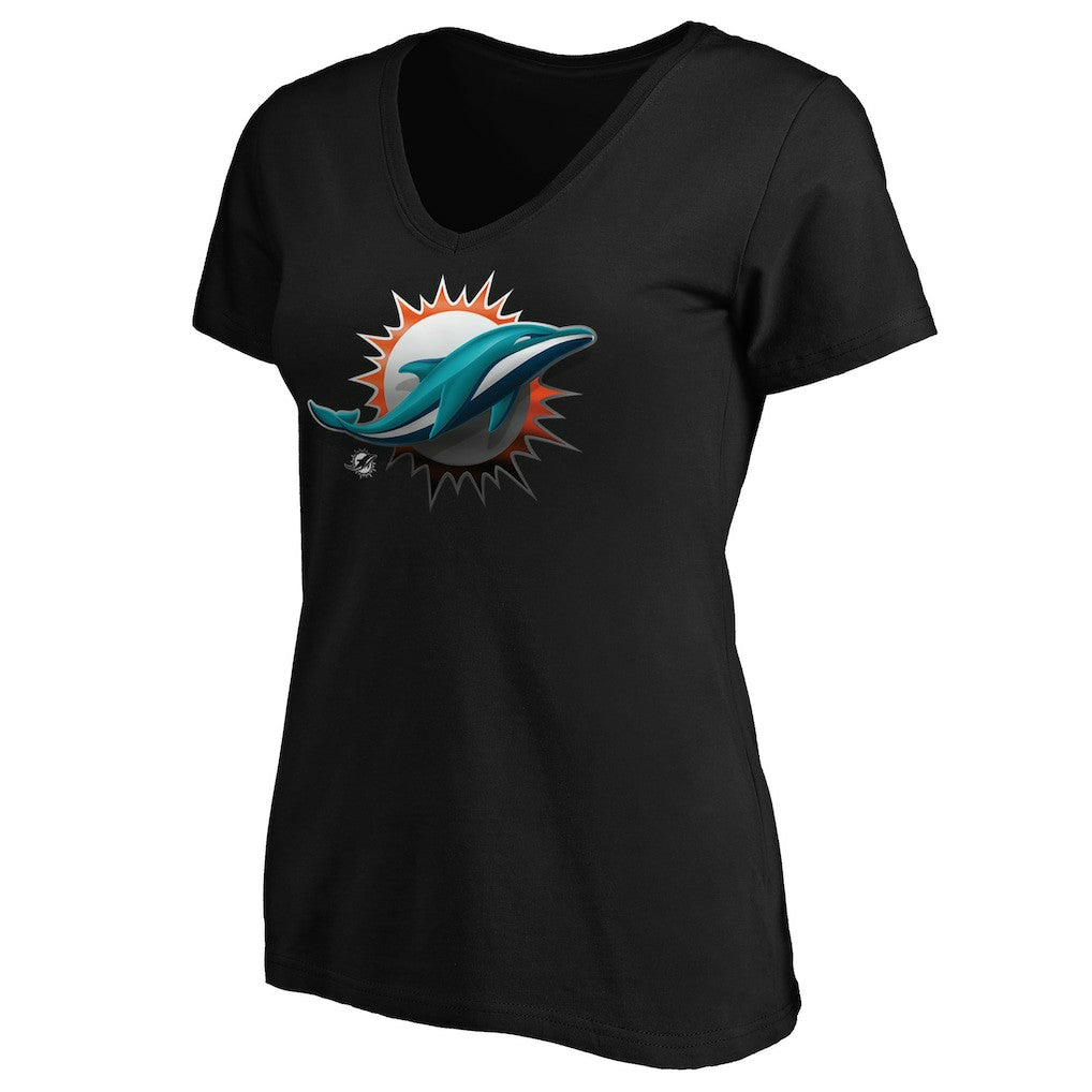 Miami Dolphins Women's Midnight Mascot Logo V-Neck T-Shirt Black - NFL