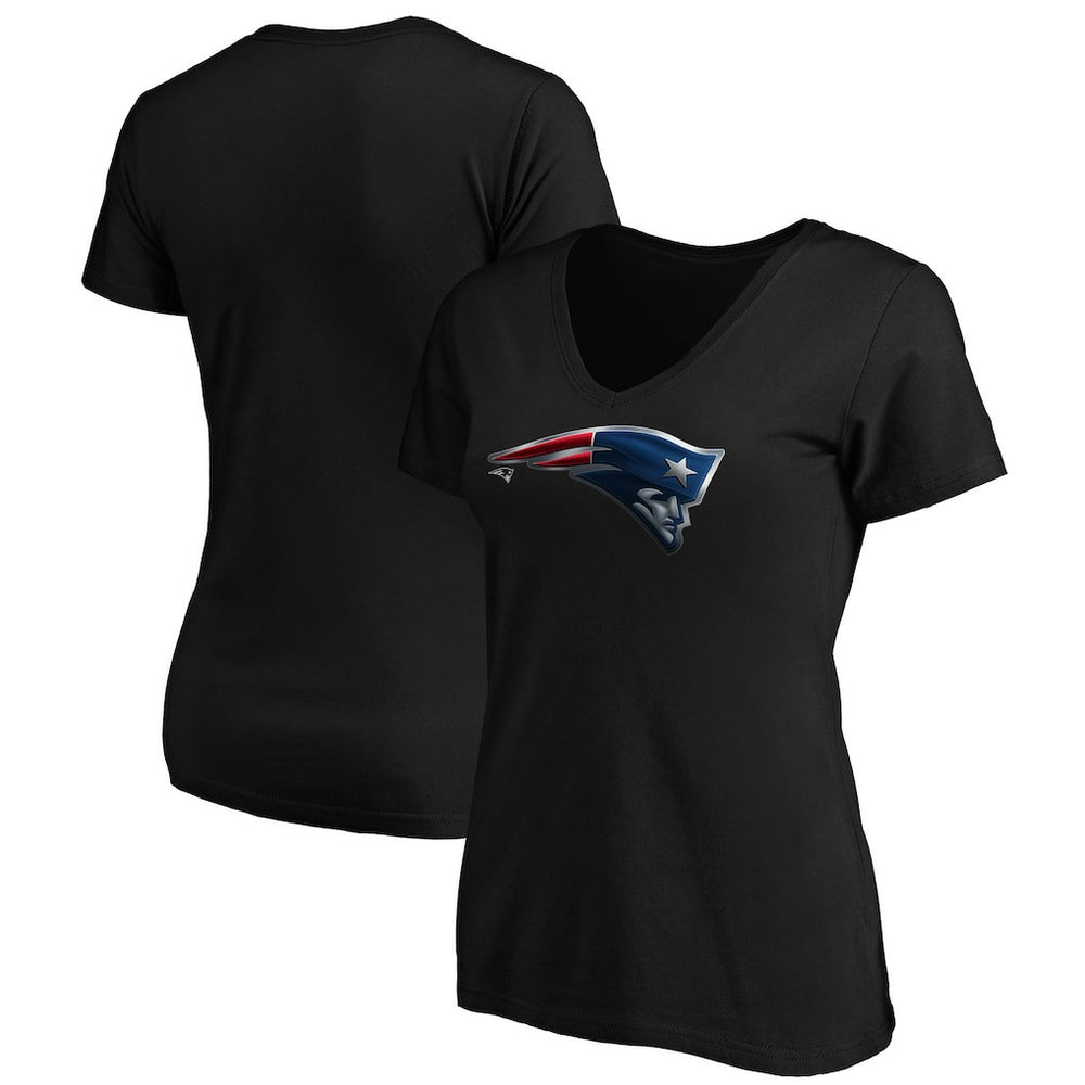 New England Patriots Women's Midnight Mascot Logo V-Neck T-Shirt Black - NFL