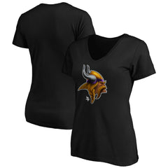 Minnesota Vikings Women's Midnight Mascot Logo V-Neck T-Shirt Black - NFL