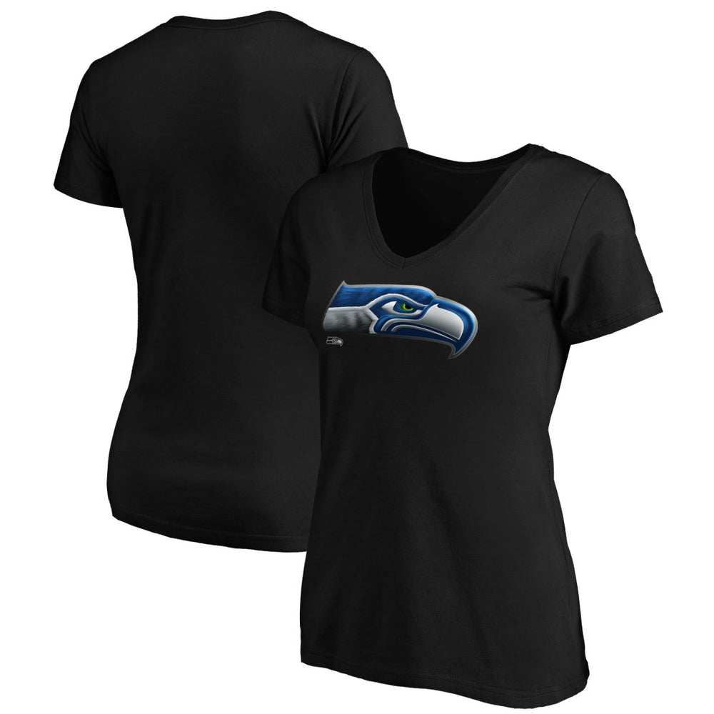 Seattle Seahawks Women's Midnight Mascot Logo V-Neck T-Shirt Black - NFL