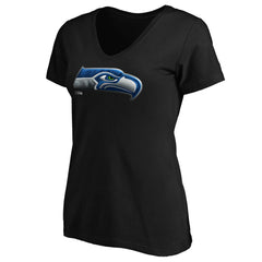 Seattle Seahawks Women's Midnight Mascot Logo V-Neck T-Shirt Black - NFL