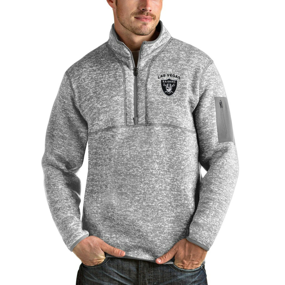 Las Vegas Raiders Antigua Fortune Quarter-Zip Pullover Jacket Heather Gray - NFL