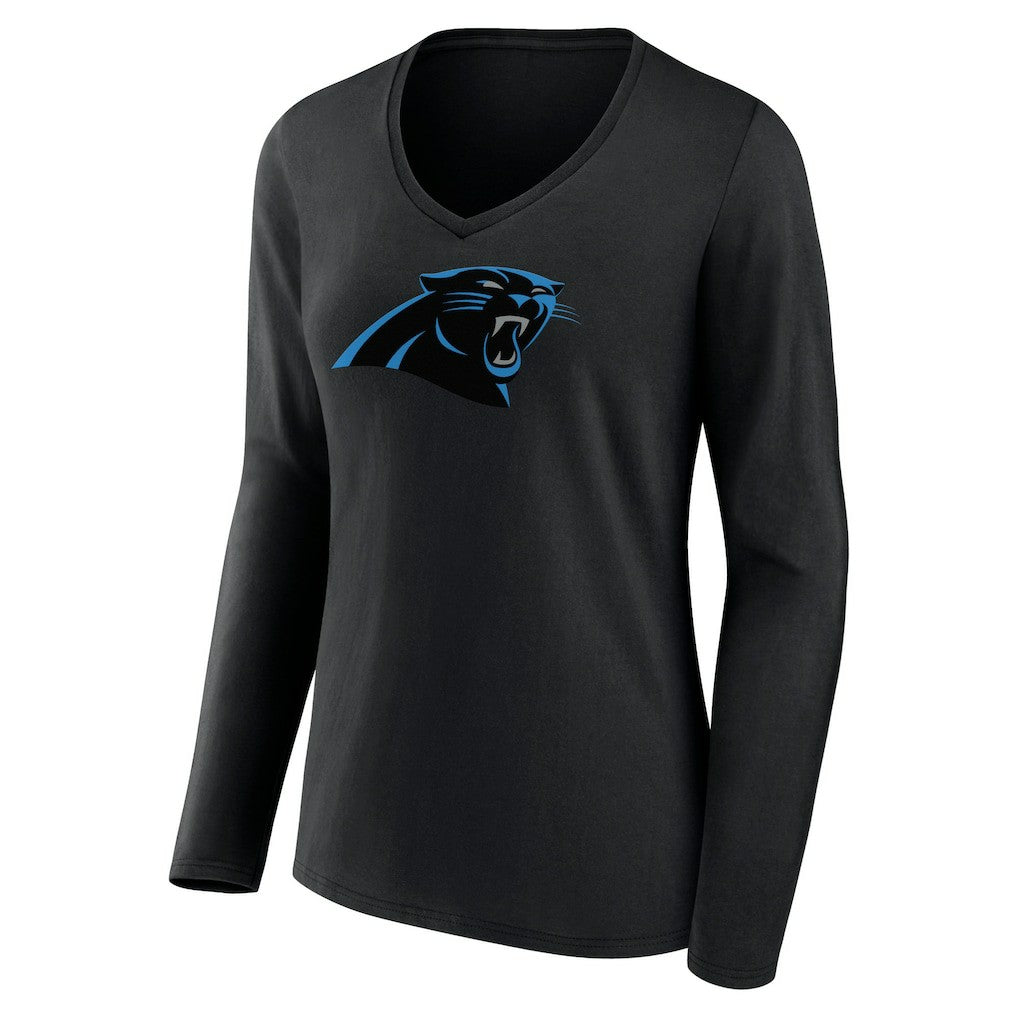 Carolina Panthers Women's Primary Team Logo Long Sleeve V-Neck T-Shirt Black - NFL