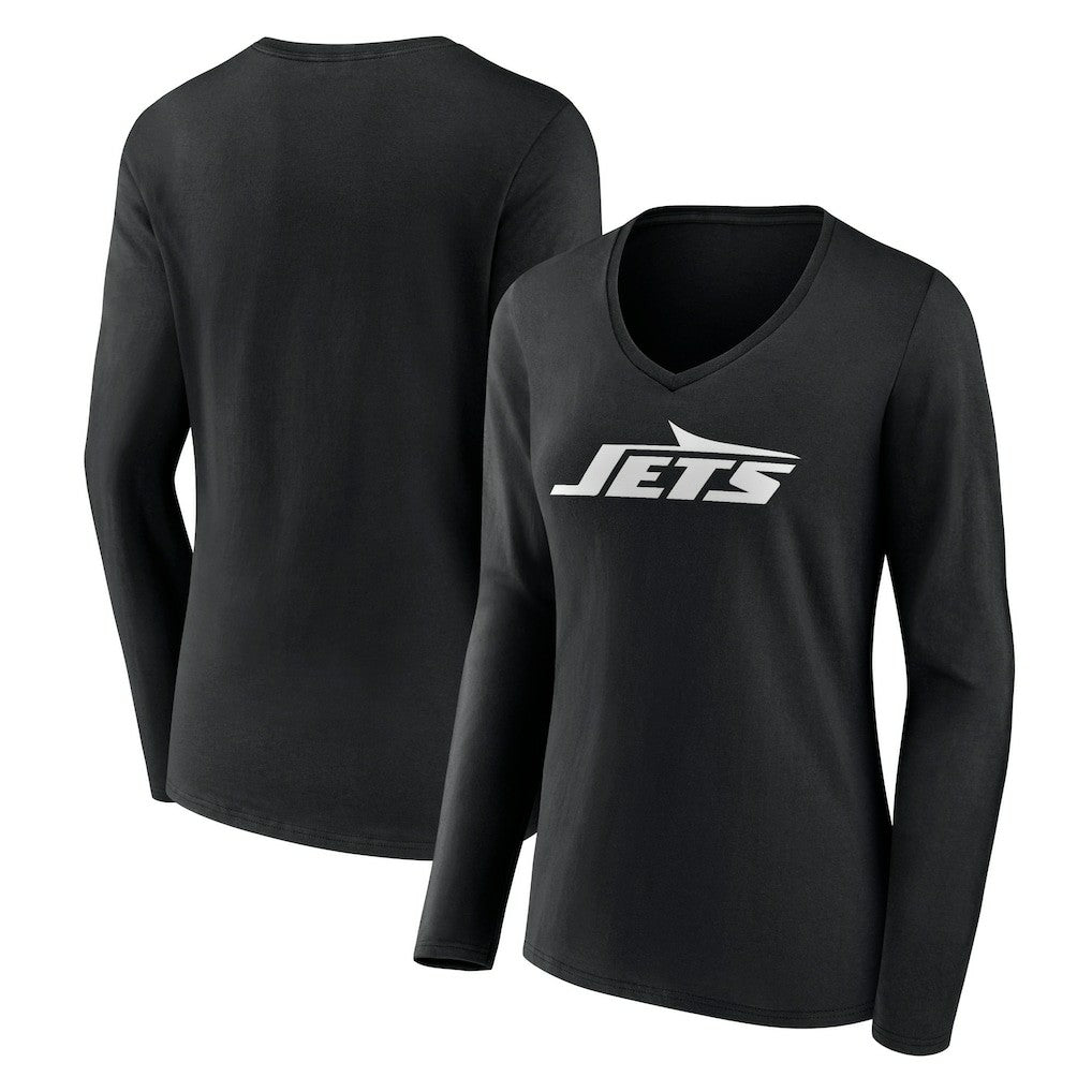New York Jets Women's Primary Team Logo Long Sleeve V-Neck T-Shirt Black - NFL