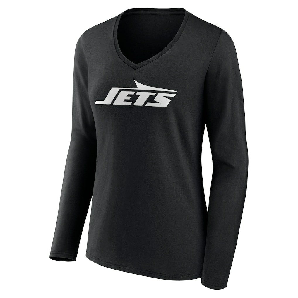 New York Jets Women's Primary Team Logo Long Sleeve V-Neck T-Shirt Black - NFL