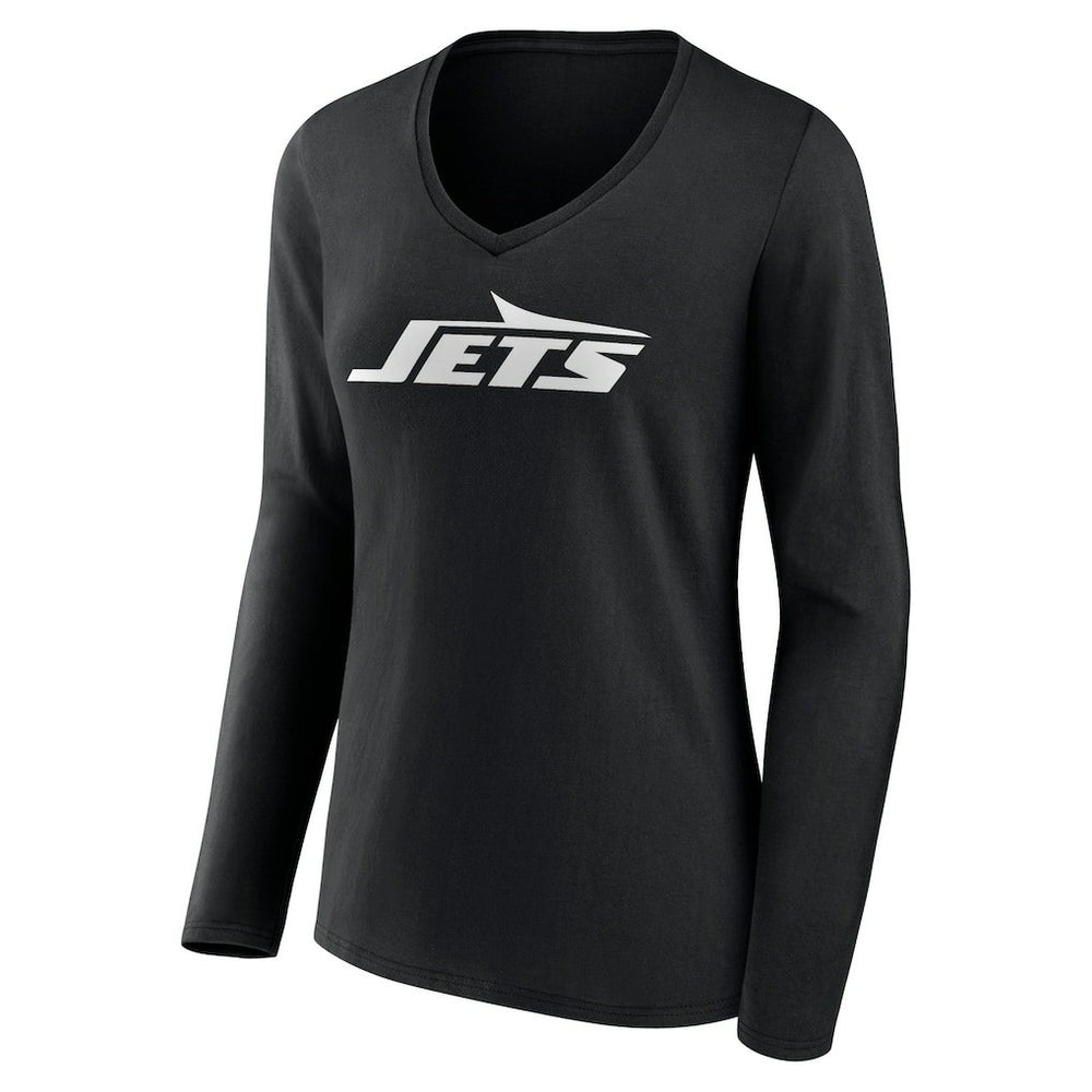 New York Jets Women's Primary Team Logo Long Sleeve V-Neck T-Shirt Black - NFL