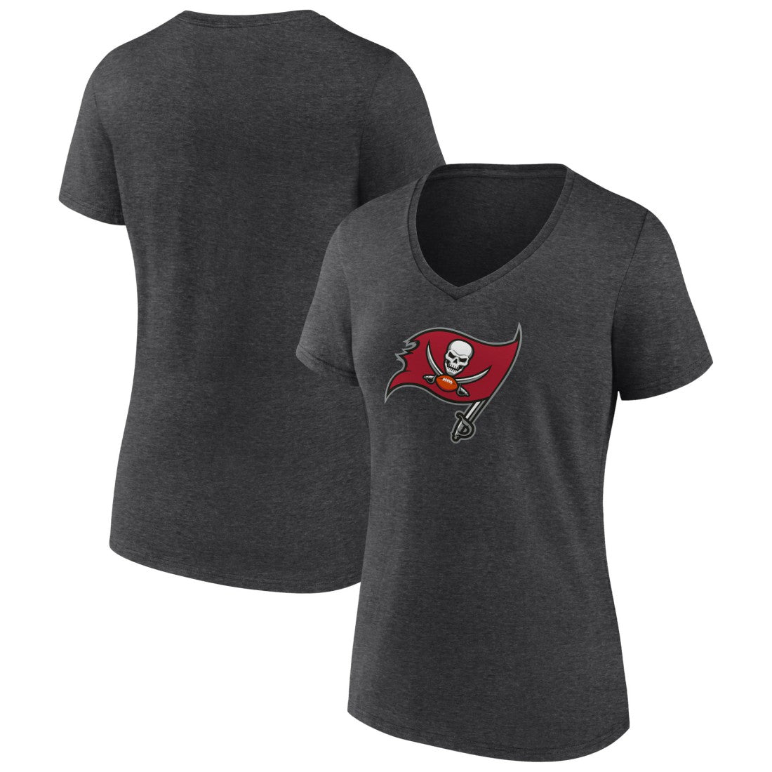 Tampa Bay Buccaneers Women's Primary Team Logo V-Neck T-Shirt Charcoal - NFL