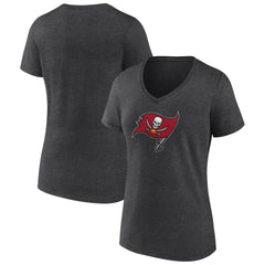 Tampa Bay Buccaneers Women's Primary Team Logo V-Neck T-Shirt Charcoal - NFL