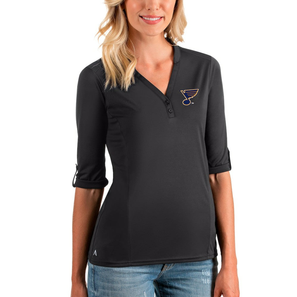 St. Louis Blues - Antigua Women's Accolade 3/4 Sleeve V-Neck Top Charcoal