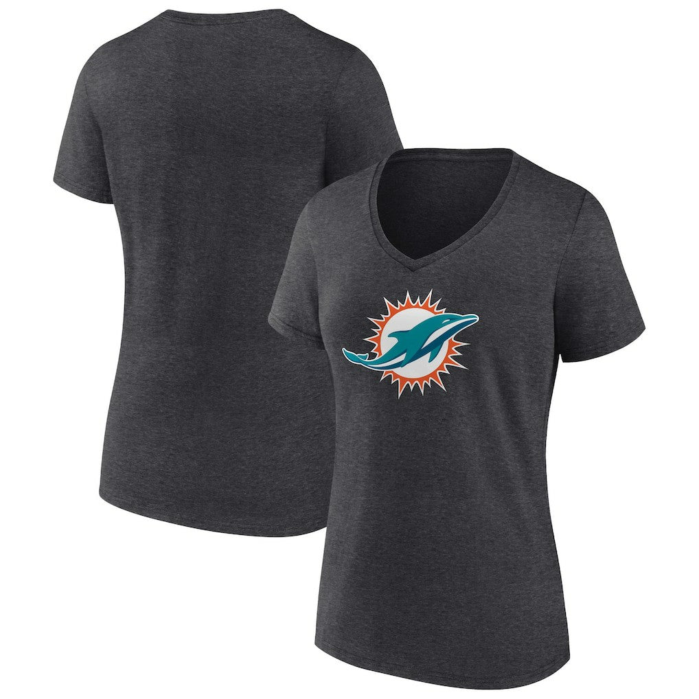 Miami Dolphins Women's Primary Team Logo V-Neck T-Shirt Charcoal - NFL