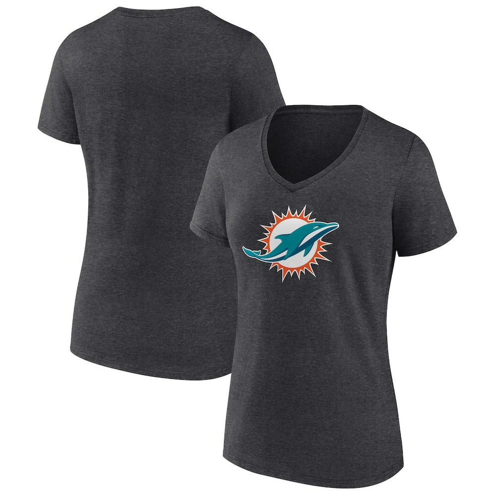 Miami Dolphins Women's Primary Team Logo V-Neck T-Shirt Charcoal - NFL
