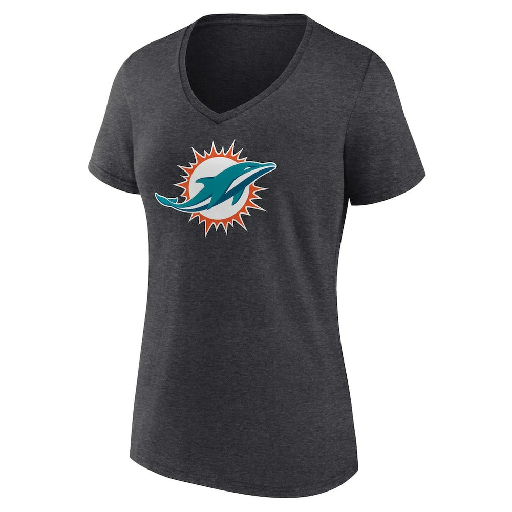 Miami Dolphins Women's Primary Team Logo V-Neck T-Shirt Charcoal - NFL