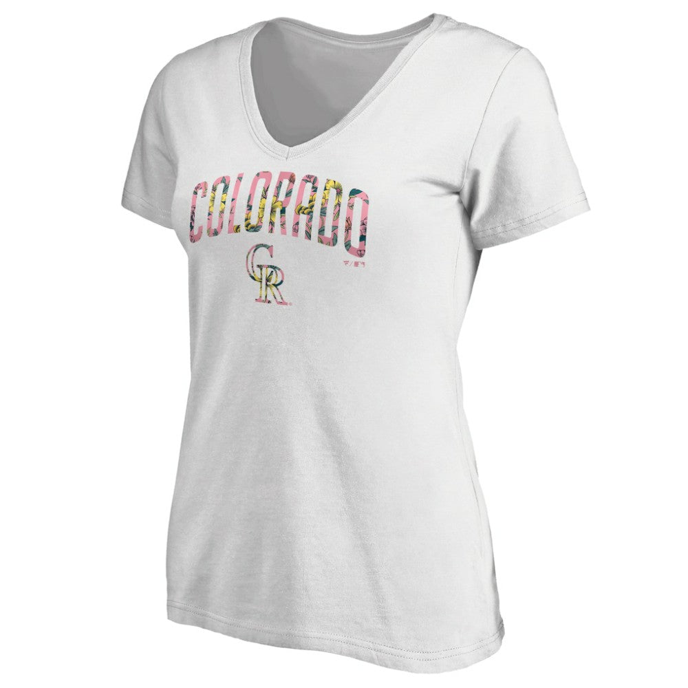 Colorado Rockies Women's Floral Arched Logo V-Neck T-Shirt Clearance