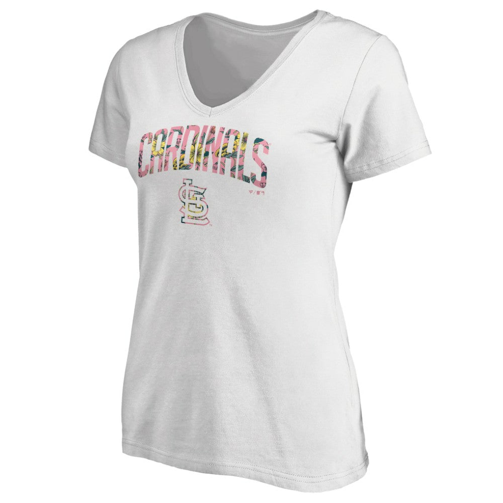 St. Louis Cardinals Women's Floral Arched Logo V-Neck T-Shirt On Sale