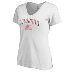 Colorado Avalanche - Women's Floral Arched V-Neck T-Shirt White