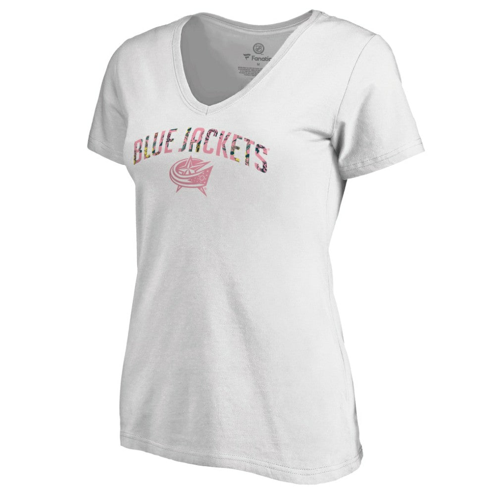 Columbus Blue Jackets - Women's Floral Arched V-Neck T-Shirt White