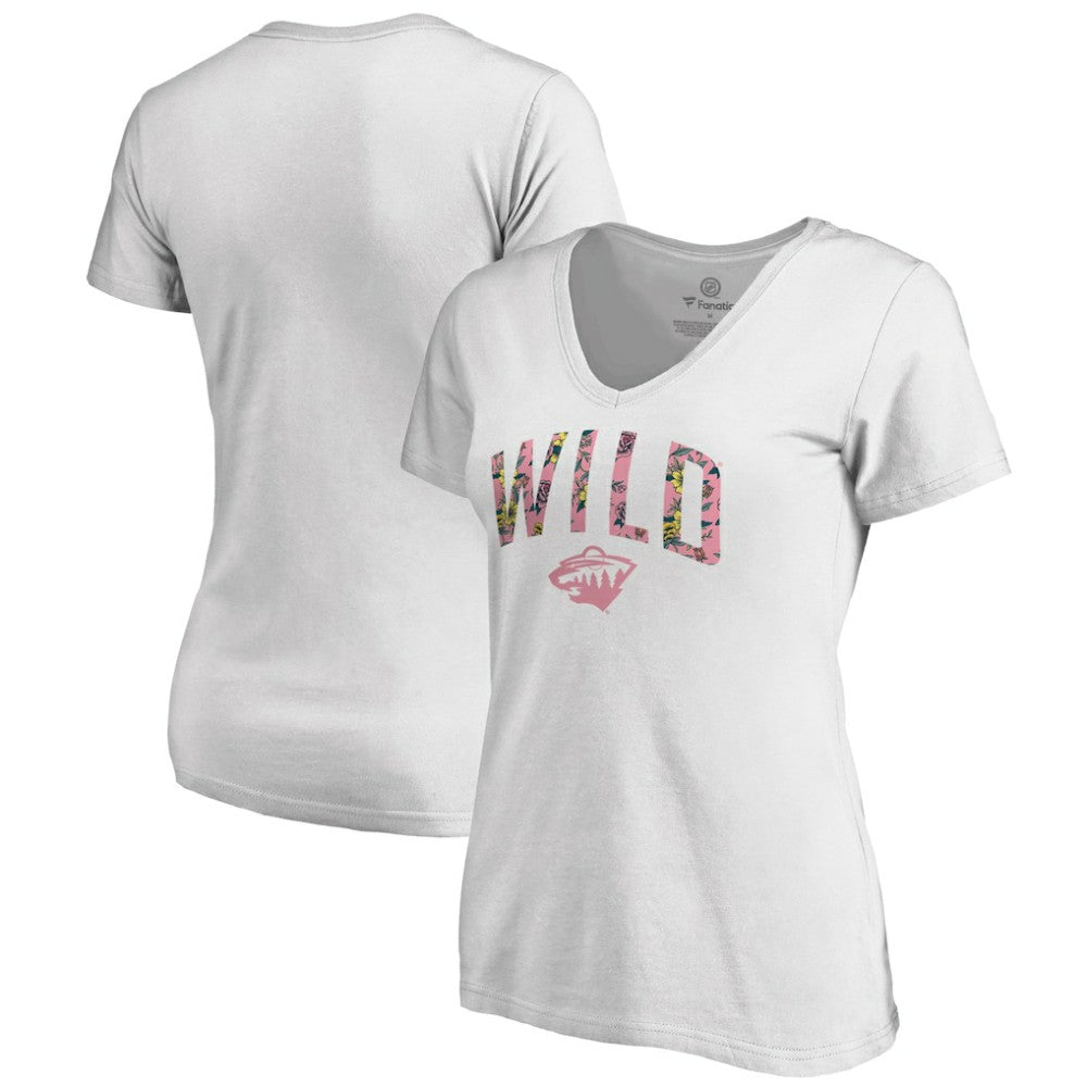Minnesota Wild - Women's Floral Arched V-Neck T-Shirt White