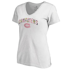 Montreal Canadiens - Women's Floral Arched V-Neck T-Shirt White
