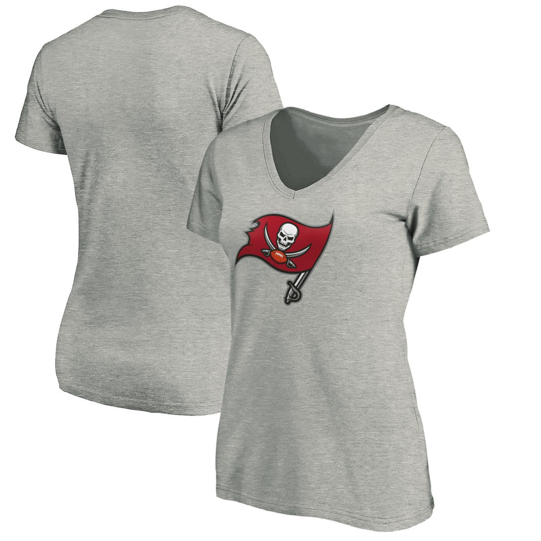 Tampa Bay Buccaneers Women's Primary Logo V-Neck T-Shirt Heather Gray - NFL