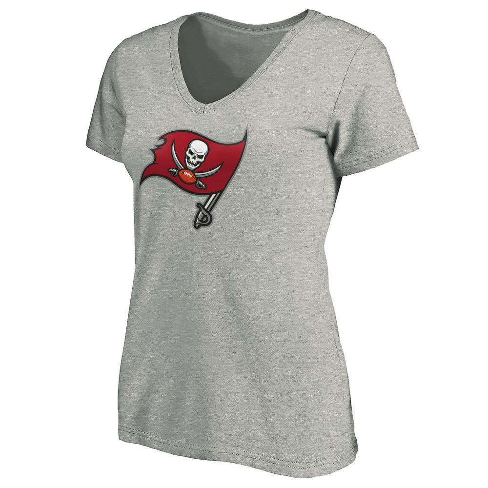 Tampa Bay Buccaneers Women's Primary Logo V-Neck T-Shirt Heather Gray - NFL