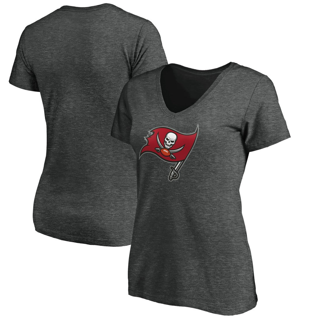 Tampa Bay Buccaneers Women's Primary Logo V-Neck T-Shirt Heather Gray - NFL