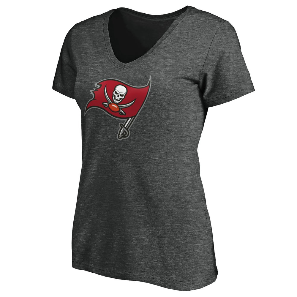 Tampa Bay Buccaneers Women's Primary Logo V-Neck T-Shirt Heather Gray - NFL