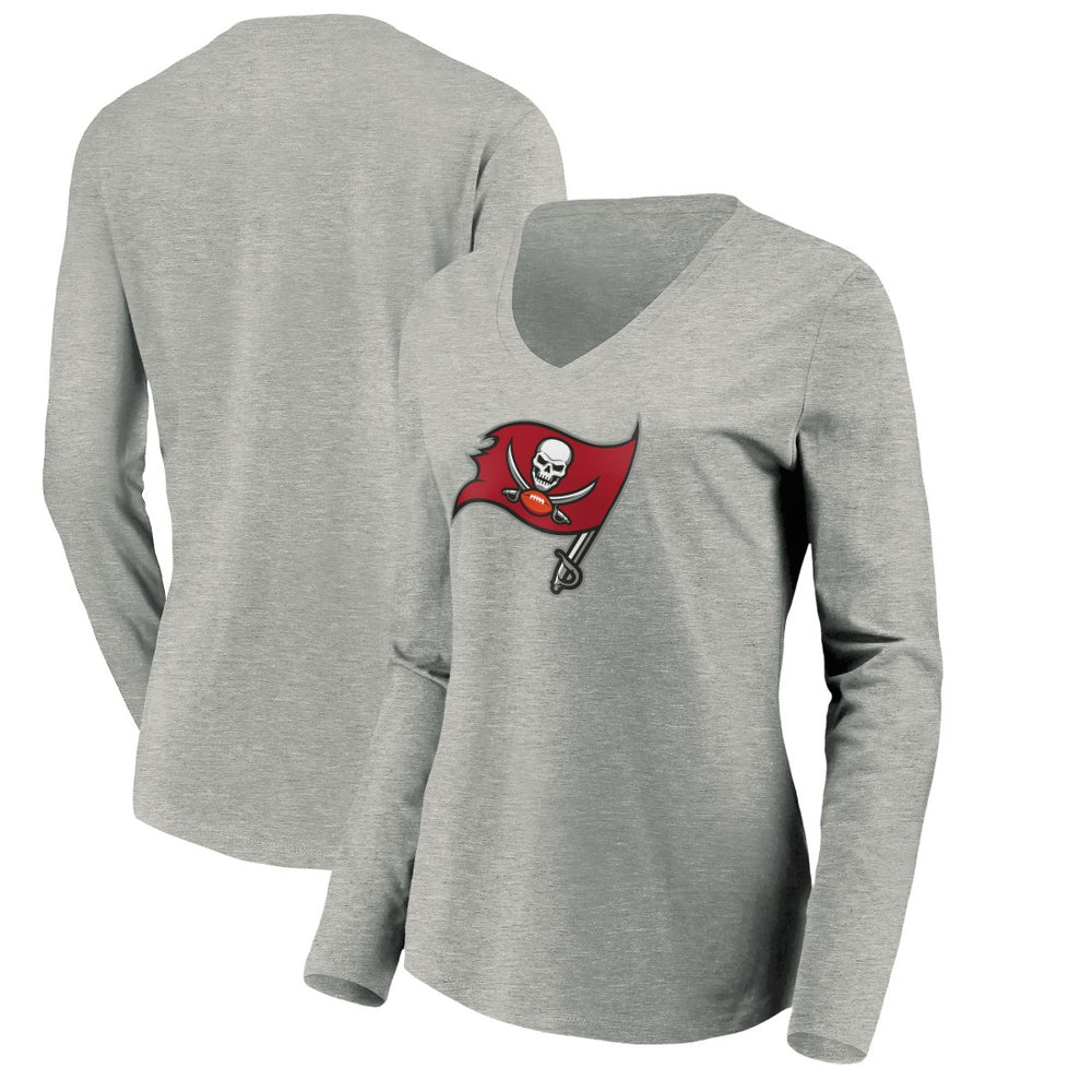 Tampa Bay Buccaneers Women's Primary Logo Long Sleeve V-Neck T-Shirt Heather Gray - NFL