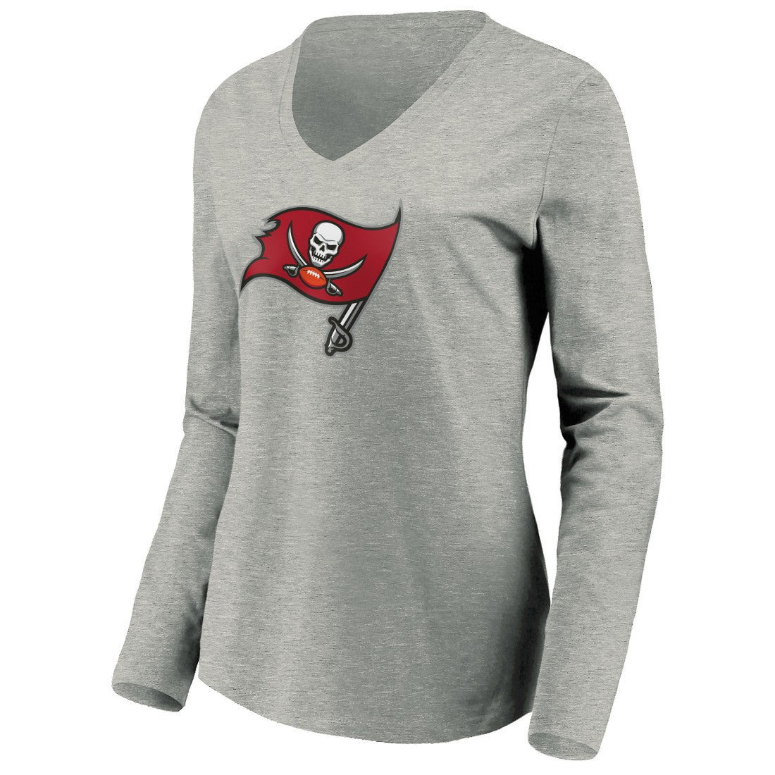 Tampa Bay Buccaneers Women's Primary Logo Long Sleeve V-Neck T-Shirt Heather Gray - NFL