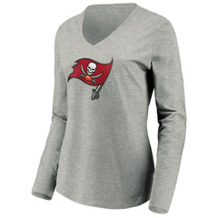 Tampa Bay Buccaneers Women's Primary Logo Long Sleeve V-Neck T-Shirt Heather Gray - NFL
