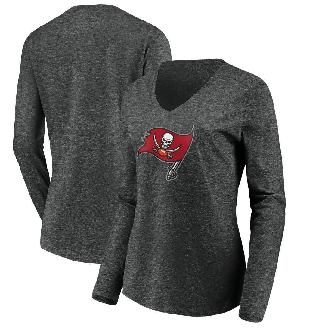 Tampa Bay Buccaneers Women's Primary Logo Long Sleeve V-Neck T-Shirt Heather Gray - NFL