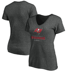 Tampa Bay Buccaneers Women's Team Lockup V-Neck T-Shirt Heather Gray - NFL