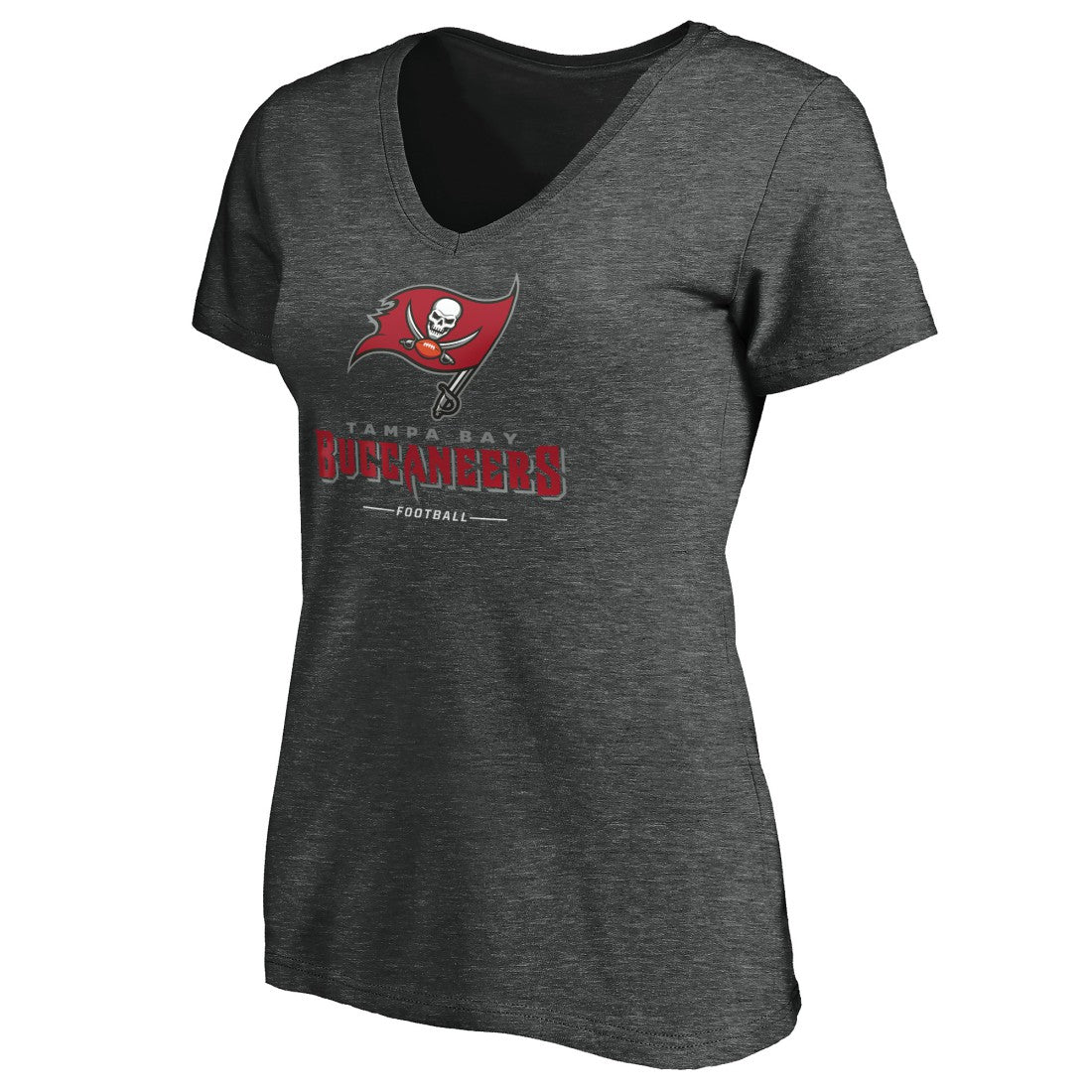 Tampa Bay Buccaneers Women's Team Lockup V-Neck T-Shirt Heather Gray - NFL