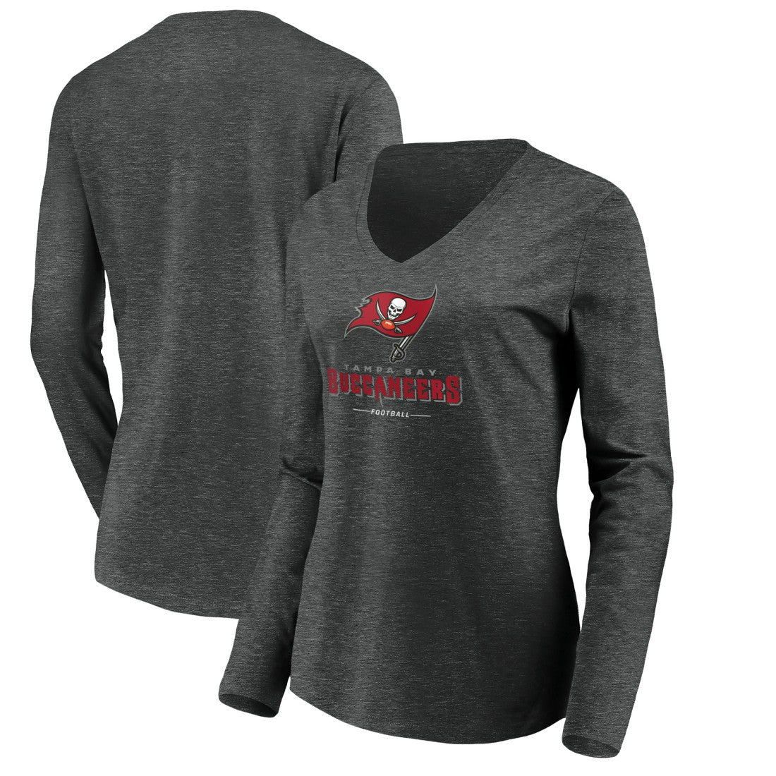 Tampa Bay Buccaneers Women's Team Lockup Long Sleeve V-Neck T-Shirt Heather Gray - NFL