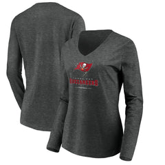 Tampa Bay Buccaneers Women's Team Lockup Long Sleeve V-Neck T-Shirt Heather Gray - NFL