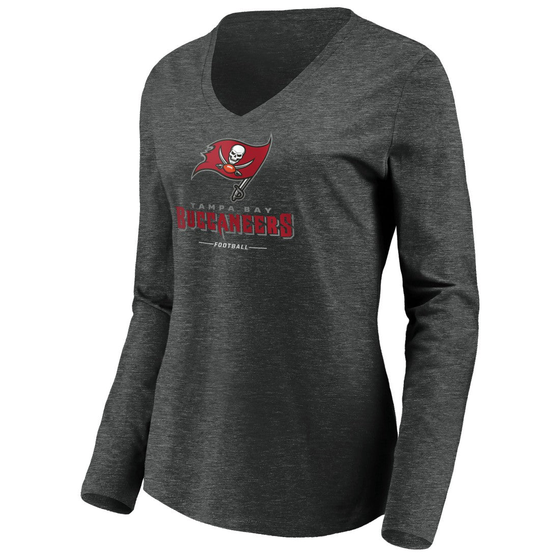 Tampa Bay Buccaneers Women's Team Lockup Long Sleeve V-Neck T-Shirt Heather Gray - NFL