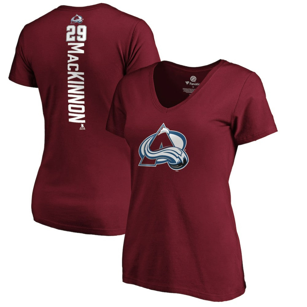 Nathan MacKinnon Colorado Avalanche - Women's Playmaker V-Neck T-Shirt Garnet
