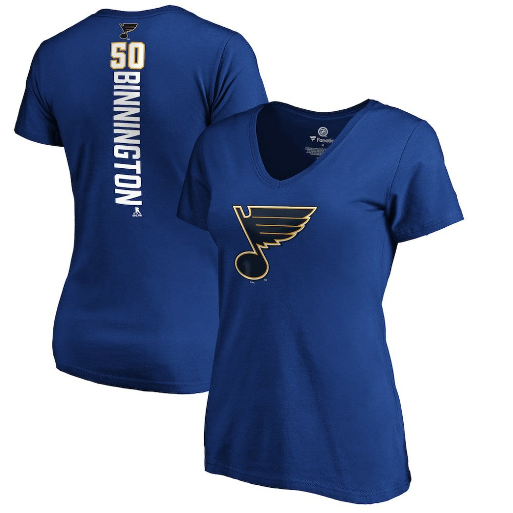 Jordan Binnington St. Louis Blues - Women's Playmaker V-Neck T-Shirt Royal