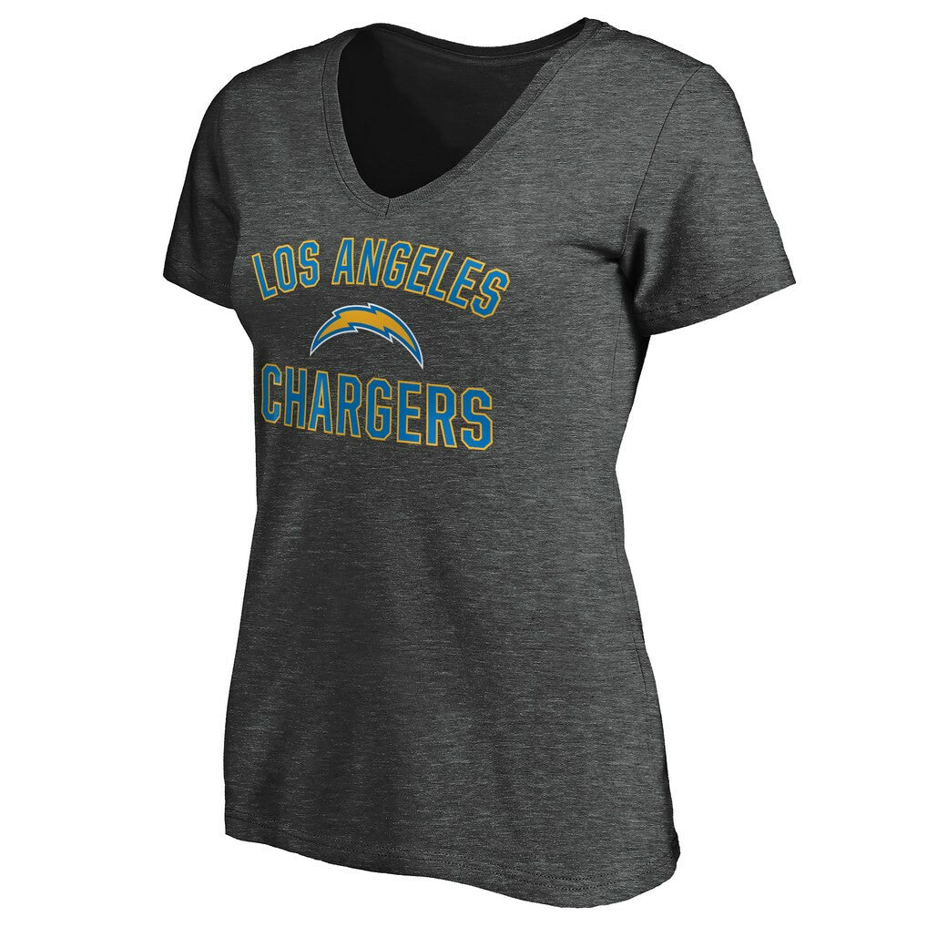 Los Angeles Chargers Women's Victory Arch V-Neck T-Shirt Heathered Gray - NFL