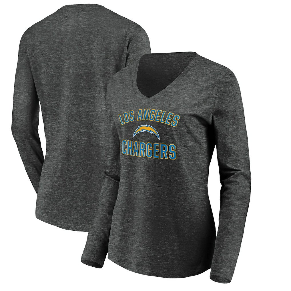 Los Angeles Chargers Women's Victory Arch Long Sleeve V-Neck T-Shirt Heather Gray - NFL