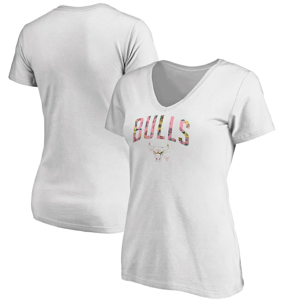 NBA - Chicago Bulls Women's Floral Arch V-Neck T-Shirt - White