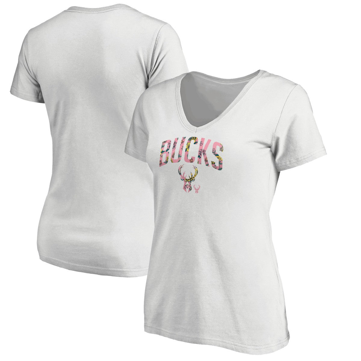 NBA - Milwaukee Bucks Women's Floral Arch V-Neck T-Shirt - White
