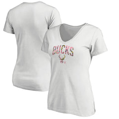 NBA - Milwaukee Bucks Women's Floral Arch V-Neck T-Shirt - White