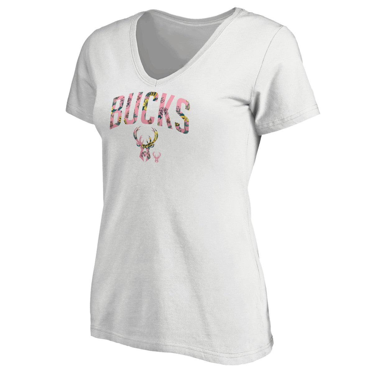 NBA - Milwaukee Bucks Women's Floral Arch V-Neck T-Shirt - White