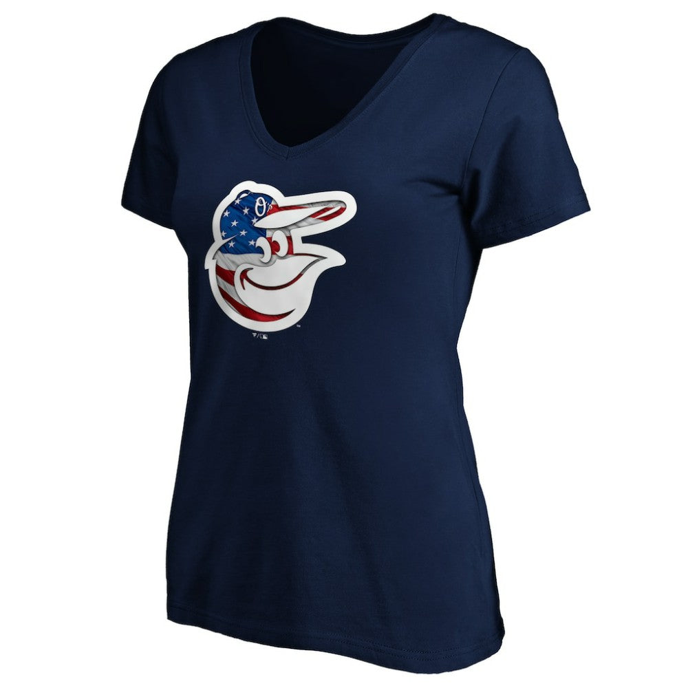 Baltimore Orioles Logo Women's Banner Wave V-Neck T-Shirt discount